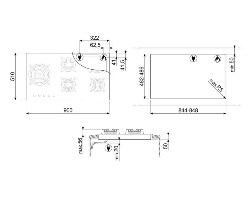 Smeg 90cm Linea Gas On Glass Cooktop PV195LCNAU - Carton Damaged