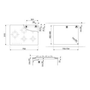 Smeg 75cm Dolce Stil Novo Aesthetic Blade Flame Natural Gas Cooktop PVL675LCNAU - Carton Damaged