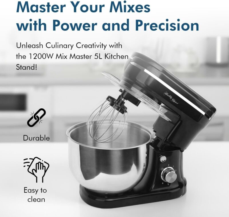 Healthy Choice 1200W Mix Master 5L Kitchen Stand Mixer w/Bowl/Whisk/Beater_MMX1400T- Carton Damaged
