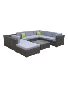 Milano Outdoor 9 Piece Oatmeal Rattan Sofa Set Black Coating & Grey Seats - 401497